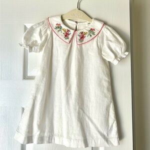 12-18 month H&M White Girls Dress with Pink Floral Embroidered Collar
